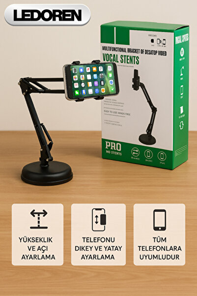 L'eDoren Siyah Standlı Masa Üstü Metal Gövde Telefon Tutucu