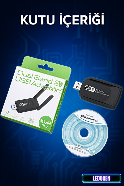 L'eDoren Pc Için Çift Anten AC1200 Mbps Dual Band USB 3.0 Adaptör Kablosuz Wi-Fi Alıcı