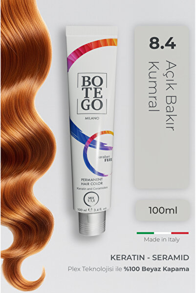 botegohair Profesyonel Krem Saç Boyası - 8.4 Açık Bakır Kumral 100 ml - Plex,...