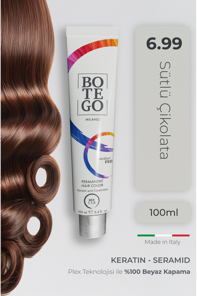 botegohair Profesyonel Krem Saç Boyası - 6.99 Sütlü Çikolata 100 ml - Plex, K...