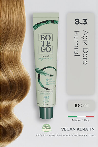 botegohair Organica Organik Saç Boyası - 8.3 Açık Dore Kumral 100 ml - Amonya...