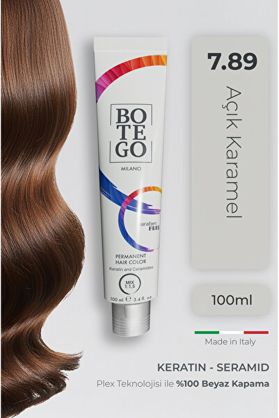 botegohair Profesyonel Krem Saç Boyası - 7.89 Açık Karamel 100 ml - Plex, Ker...