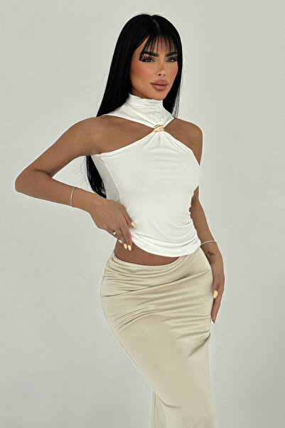 Eyyo White Nolia Blouse with Accessory Detail Ate-2830