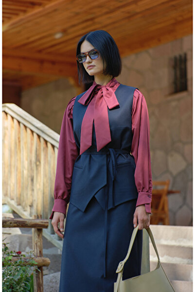 Fatma Atasoy Fiyonklu Bordo Midi Gömlek