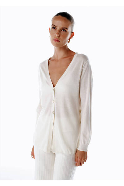 Knitss Ultrafine Organic Cashmere Ecru Knitwear Cardigan