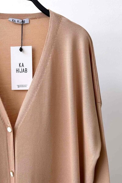 Ka Hijab Maxi Boy Düğmeli Merserize Hırka - Sütlü Kahve