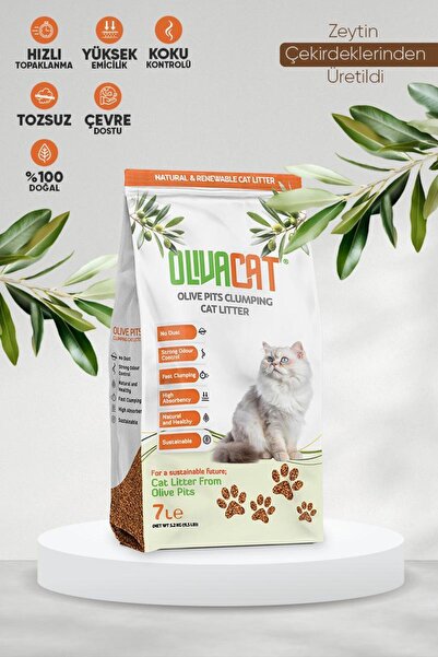 Olivacat Zeytin Çekirdeğinden Üretilen Doğal Tozsuz Kedi Kumu 7 L