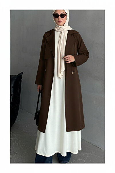 My Blog Καφέ μακρύ ντραπέ παλτό - 7310