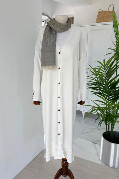 Ka Hijab Maxi Buttoned Mercerized Cardigan - White