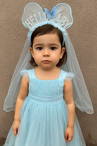 TAKIŞTIR Coroană cu detaliu din tul cu scrisoare Hello Baby de culoare albastră