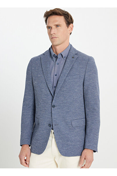 ALTINYILDIZ CLASSICS Regular Fit Rahat Kesim Mono Yaka 4 Drop Desenli Kapak Cepli İndigo Ceket