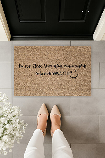 Dormot Modern Dijital Baskı Stres Getirmek Yasak Kapı Önü Paspas 70x45cm