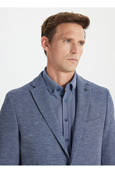 ALTINYILDIZ CLASSICS Regular Fit Rahat Kesim Mono Yaka 4 Drop Desenli Kapak Cepli İndigo Ceket