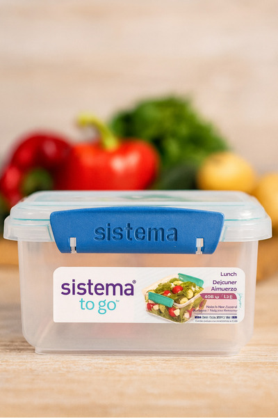 Sistema To Go Lunch Box 1.2 L – Bpa-Free Storage Container with Colorful Clip (Purple/Blue/Green)