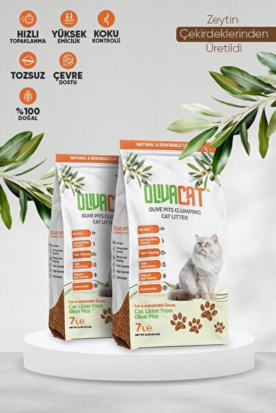Olivacat Zeytin Çekirdeğinden Üretilen Doğal Tozsuz Kedi Kumu 7L x 2 Adet
