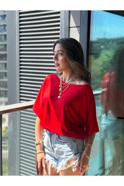 MAREANDPANDA Women's One Shoulder Short Sleeve Loose Viscose Blouse