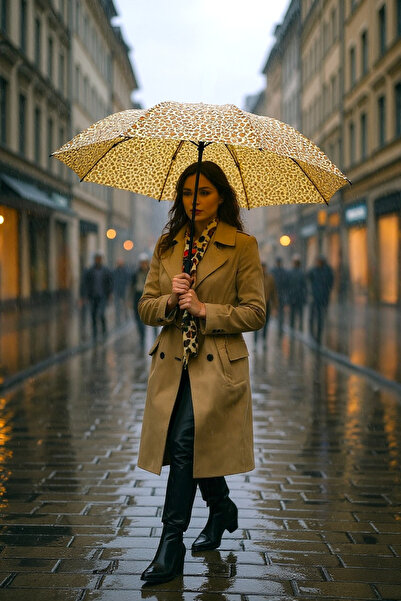 MACERATİ Otomatik Full Fonksiyon Açma Kapama Fiber Tel Kılıflı Leopar Desenli...