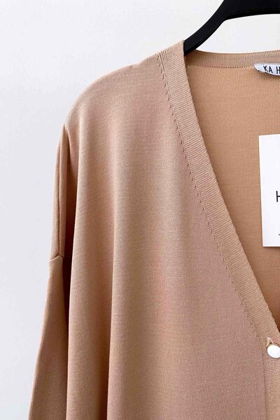 Ka Hijab Maxi Boy Düğmeli Merserize Hırka - Sütlü Kahve