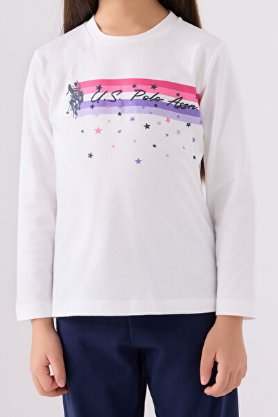 U.S. Polo Assn. Kız Çocuk Beyaz Uzun Kol Pijama Takım