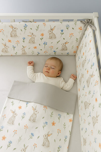 Jaju Baby واقي سرير الأطفال بنمط الأرنب مقاس 90 × 190 مقاس خاص (4 جوانب) واقي...