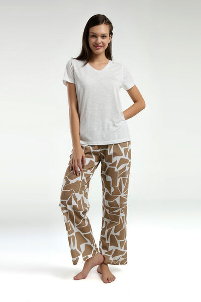 Pierre Cardin Women's Cream Short Sleeve Pajama Set