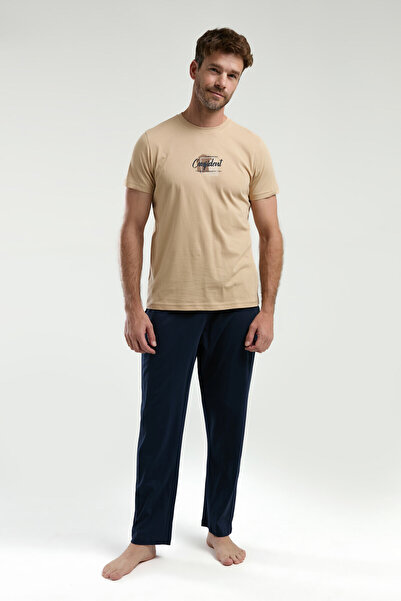 Arnetta Чоловічий кремовий піжамний комплект з короткими рукавами