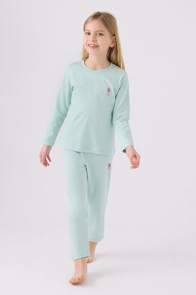 U.S. Polo Assn. Kız Çocuk Mavi Uzun Kol Pijama Takım