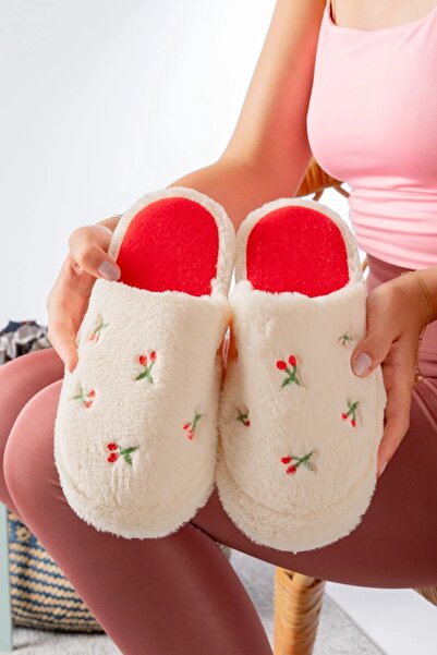Deniz Terlik New Year's Strawberry Women's Plush Silent Sole House Slippers