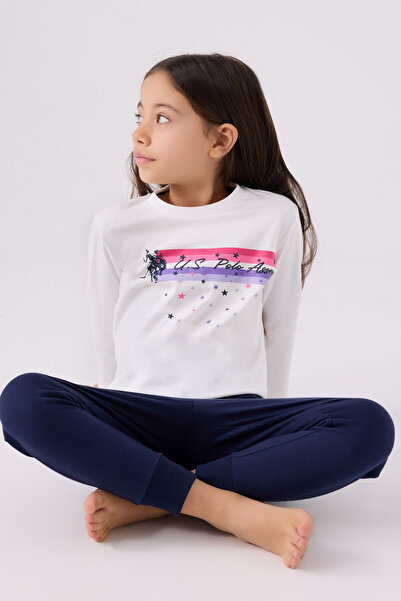 U.S. Polo Assn. Kız Çocuk Beyaz Uzun Kol Pijama Takım
