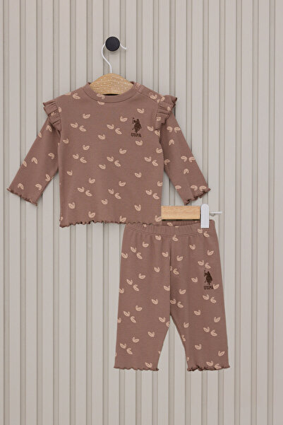 U.S. Polo Assn. Kız Bebek Kahverengi 2li Bebek Takım