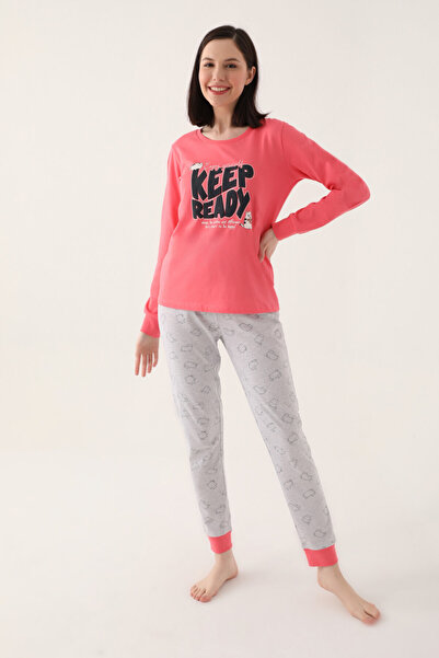 U.S. Polo Assn. بدلة بيجامة نسائية بأكمام طويلة باللون الوردي من روليبولي