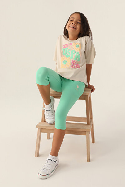 U.S. Polo Assn. Σετ Κάπρι για κορίτσια με άδεια χρήσης Flower Beige