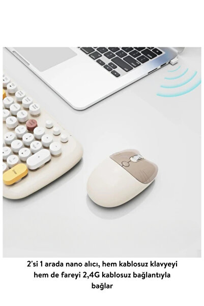 Geezer Kablosuz Klavye Ve Mouse Set 100 Tuşlu Retro Ve Şık Daktilo Renkli Tuş Tarzı Ingilizce Q Klayve