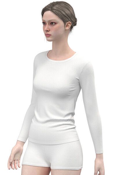 TOLIN Tricou de corp din bumbac Lycra, alb, cu 2 mâneci lungi 6217b