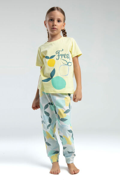 Rolypoly Kız Çocuk Sarı Kısa Kol Pijama Takım