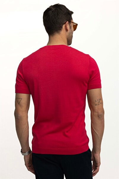 Tudors Férfi Slim Fit Slim Fit pamut kötött kötöttáru gránátalma színű, nyakú nyakú póló