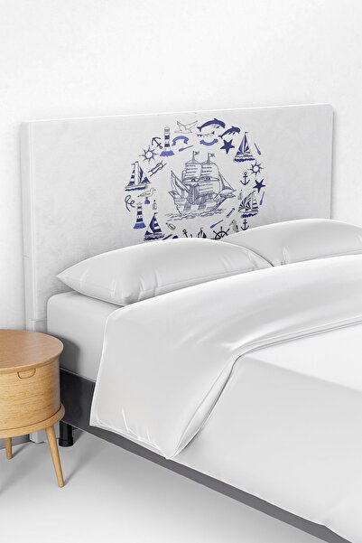 Talia Home Denizci Desenli Çocuk Odası Yatak Baza Başlık Kılıfı TLABK-175