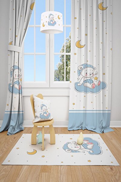 Talia Home ستارة خلفية لغرفة الأطفال بتصميم سحابة وتيدي بير 2 أجنحة Tla-171