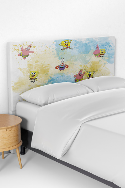 Talia Home SüngerBob SpongeBob Patrick Desenli Çocuk Yatak Baza Başlık Kılıfı TLABK-313