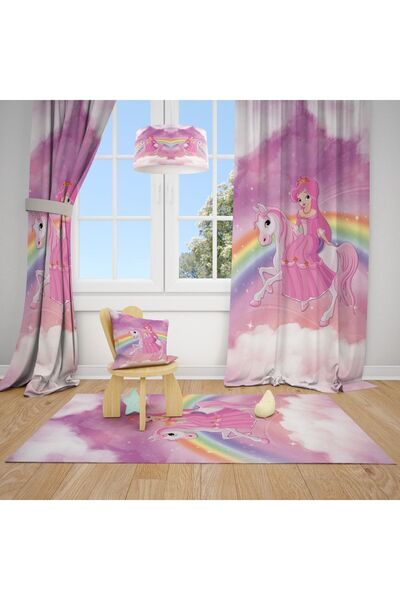 Talia Home Prenses Desenli Çocuk Ve Bebek Odası Fon Perdesi 2 Kanat Tla-268