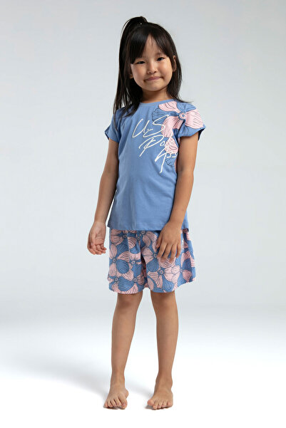 U.S. Polo Assn. طقم شورت بناتي أزرق