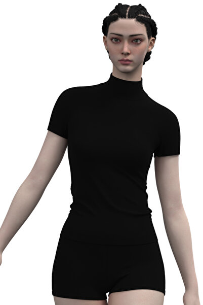 TOLIN Women's 2-Pack Short Sleeve Cotton Stretch Fabric Black Turtleneck Bodysuit Undershirt 3257