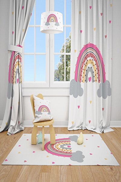 Talia Home Renkli Desen Çocuk Odası Bebek Odası Fon Perde 2 Kanat Tla-025