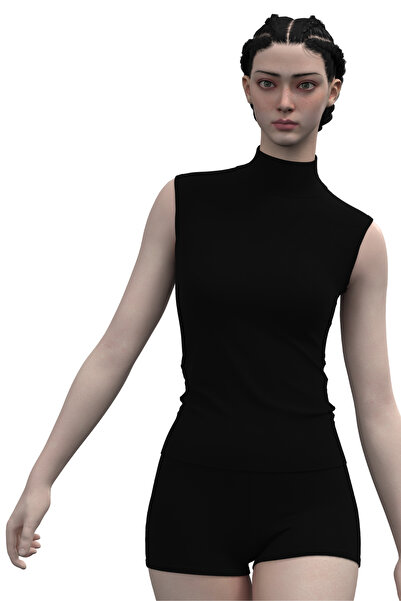 TOLIN Women's 2-Pack Zero Sleeve Cotton Stretch Fabric Black Turtleneck Bodysuit Undershirt 1257