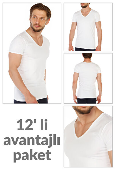 TOLIN Біла чоловіча майка з V-подібним вирізом - 100% бавовна, упаковка по 12 штук 317