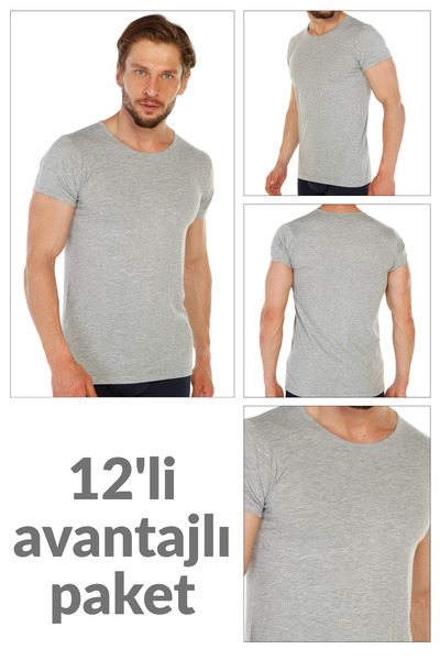 TOLIN 12-пакетна бавовняна сіра меланжева футболка з круглим вирізом для чоловіків 314