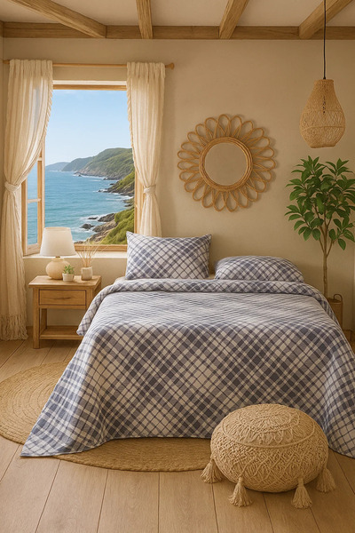 English Home Mono Check Nevresim Takımı Çift Kişilik Lacivert