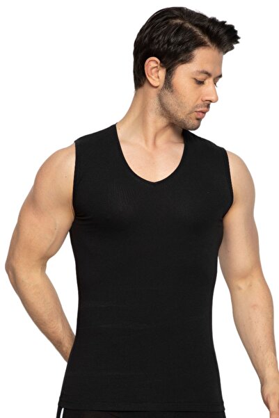 TOLIN Sleeveless Body Men's Black V-Neck Cotton Stretch Fabric Undershirt 1177