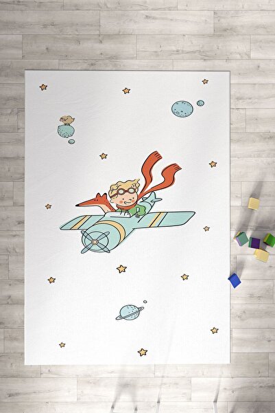 Homiko Küçük Prens Uçak Desenli  Çocuk ve Bebek Odası Dekoratif Halı TLH-308