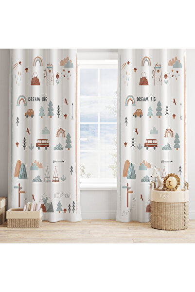 Talia Home Bulutlar Yıldızlar Çocuk Odası Bebek Odası Fon Perde 2 Kanat Tla-057